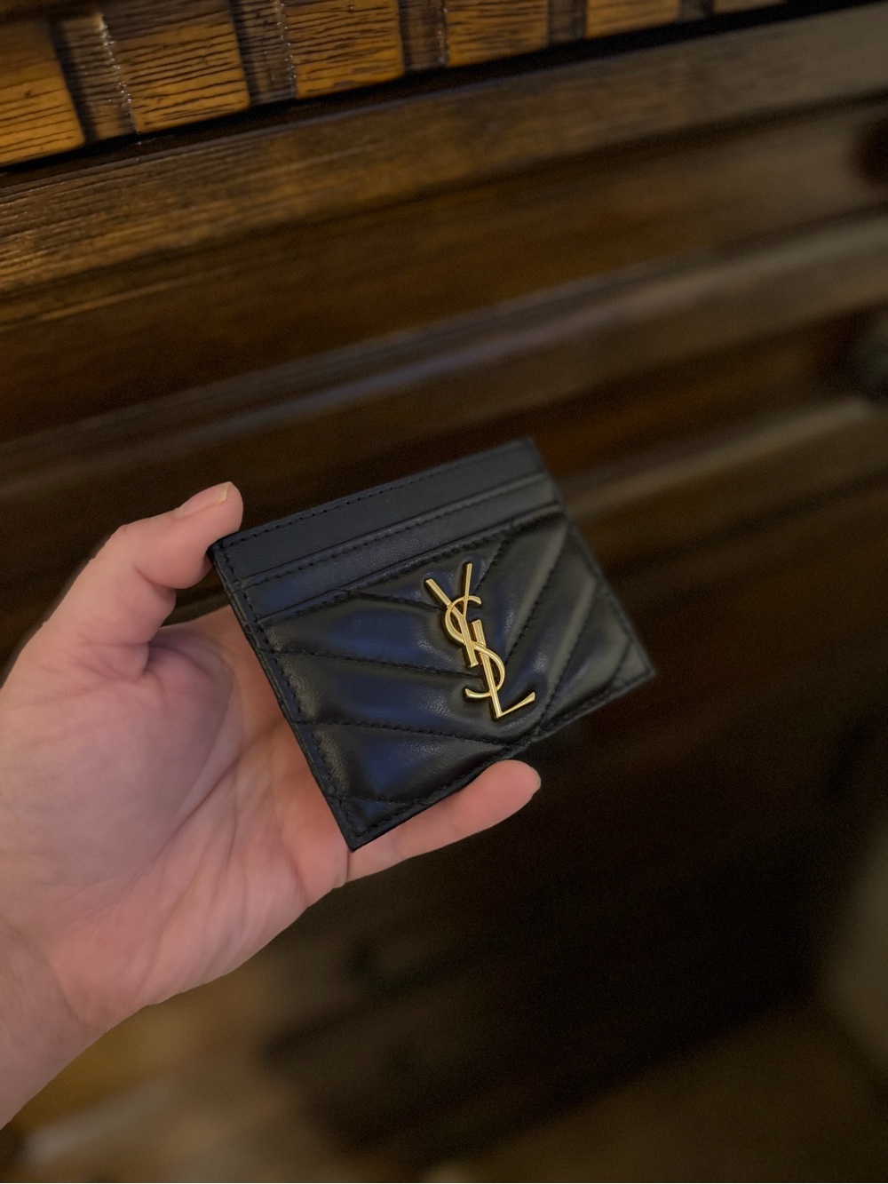 YS L Black Quilted Leather Card Holder
